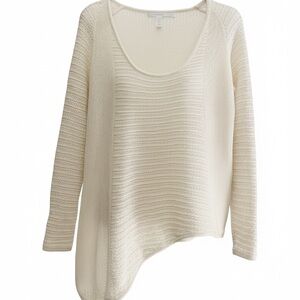 Zara Cream Asymmetrical Scoop-Neck Knit Sweater
